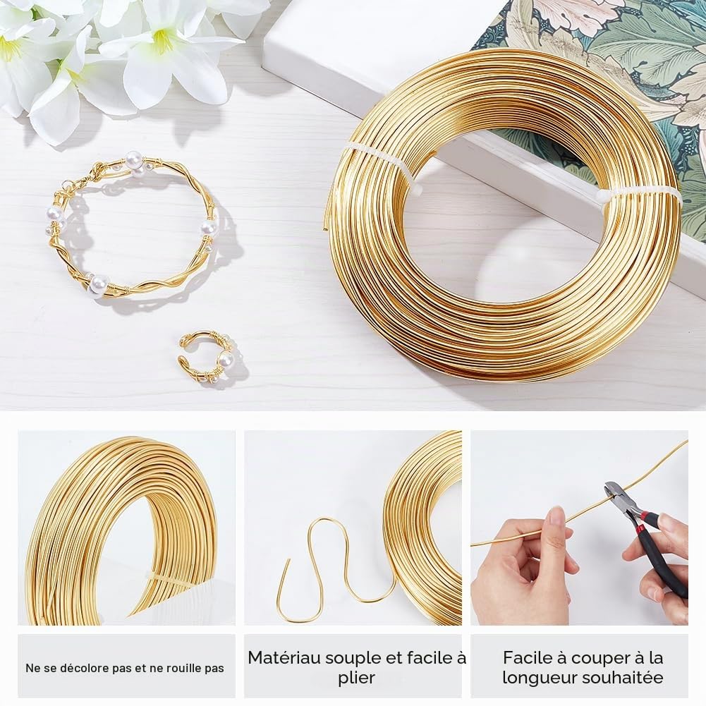 BENECREAT Fil Aluminium 2mm Champagne Jaune 55m Bonsaï