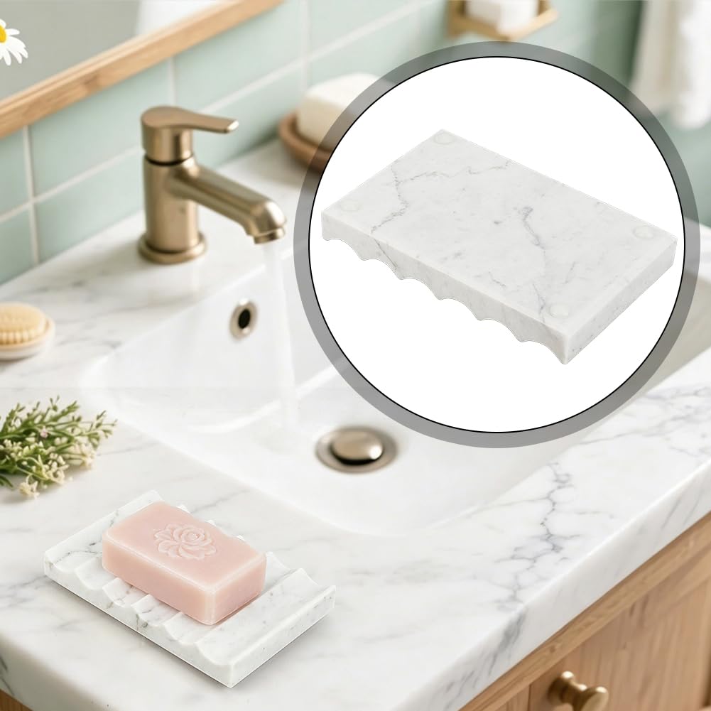 BENECREAT porte-savon marbre blanc 124x80mm vague