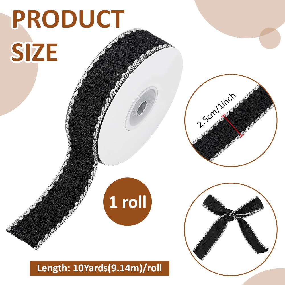 BENECREAT Ruban Rayures Polyester Noir 25mm 9,14m