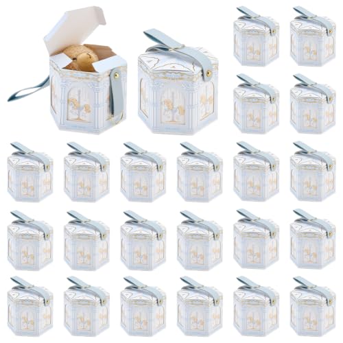 BENECREAT Carrousel Boîte Cadeau Hexagonale Blanche 24pcs 9x9x8cm