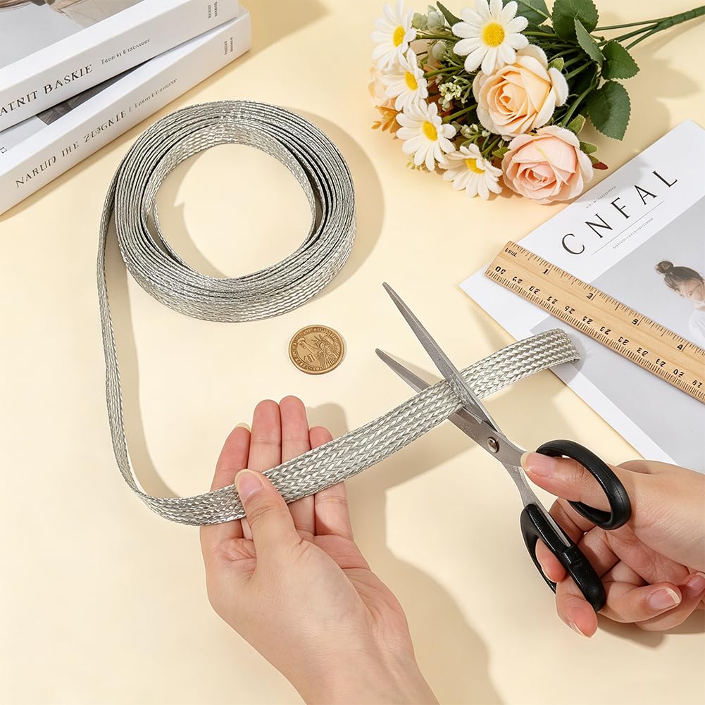BENECREAT Tresse plate ruban de masse argent 15 mm 4 m
