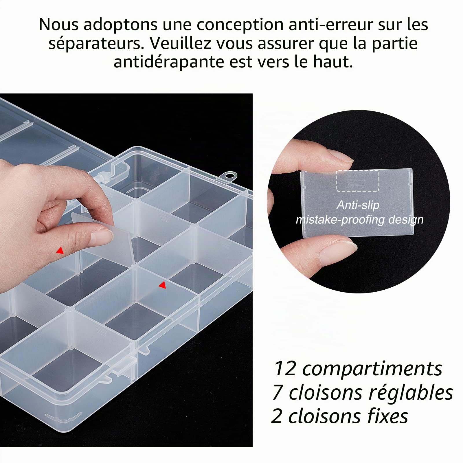 BENECREAT Boîte rangement plastique 12 grilles lot 4