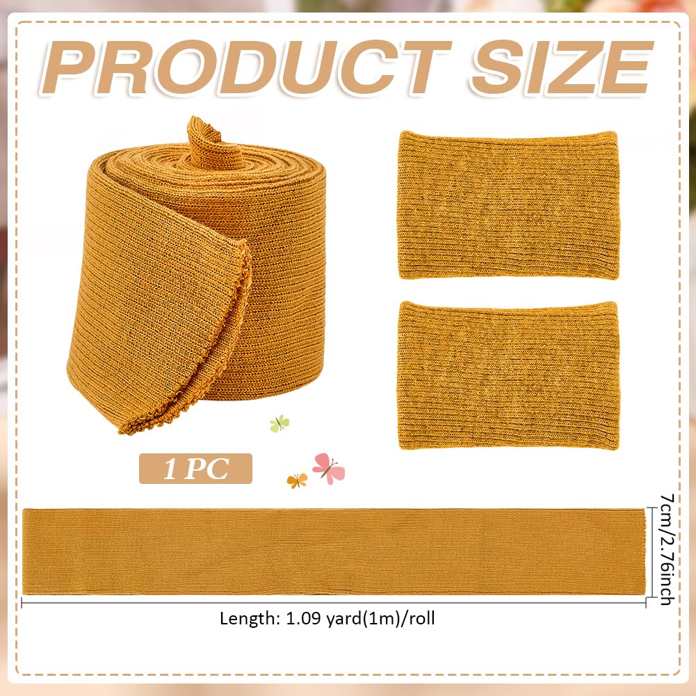 BENECREAT Bord Côte Tissu Camel 100x7cm Élastique Poignet
