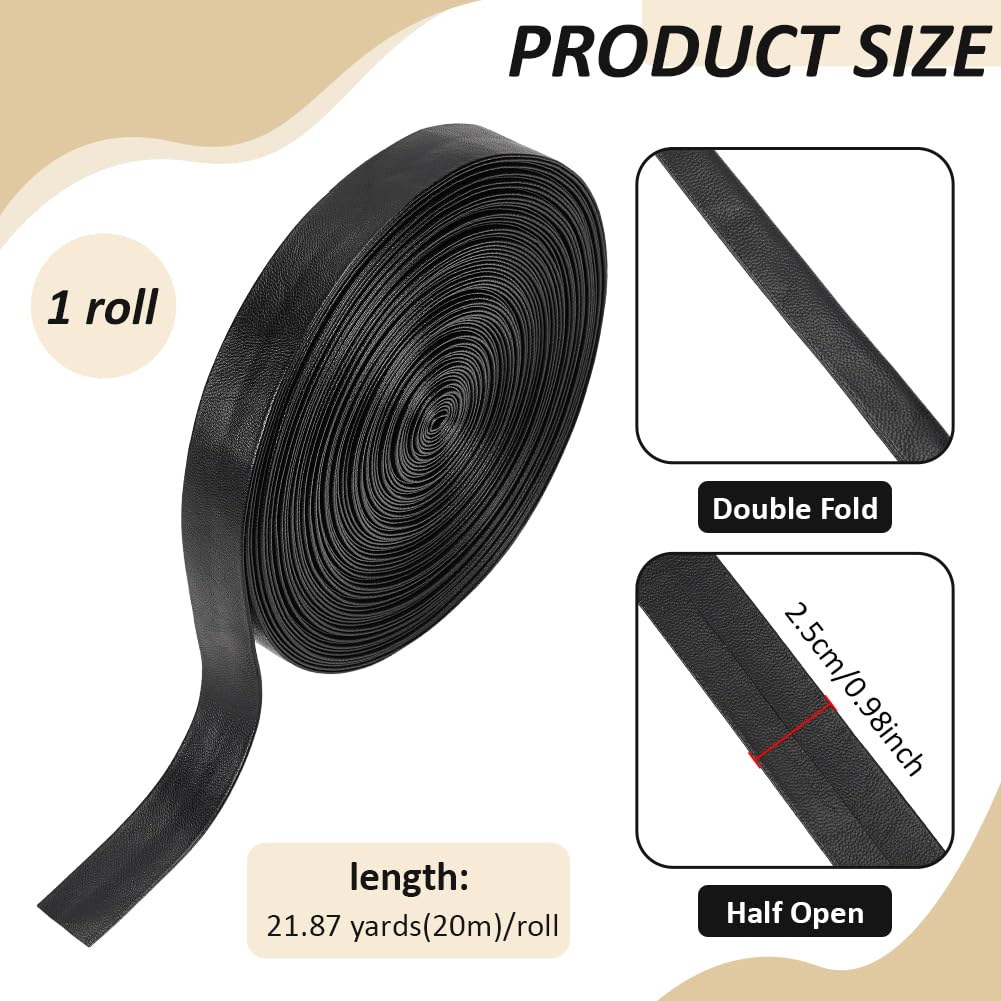 BENECREAT ruban biais similicuir noir 25mm 19m couture
