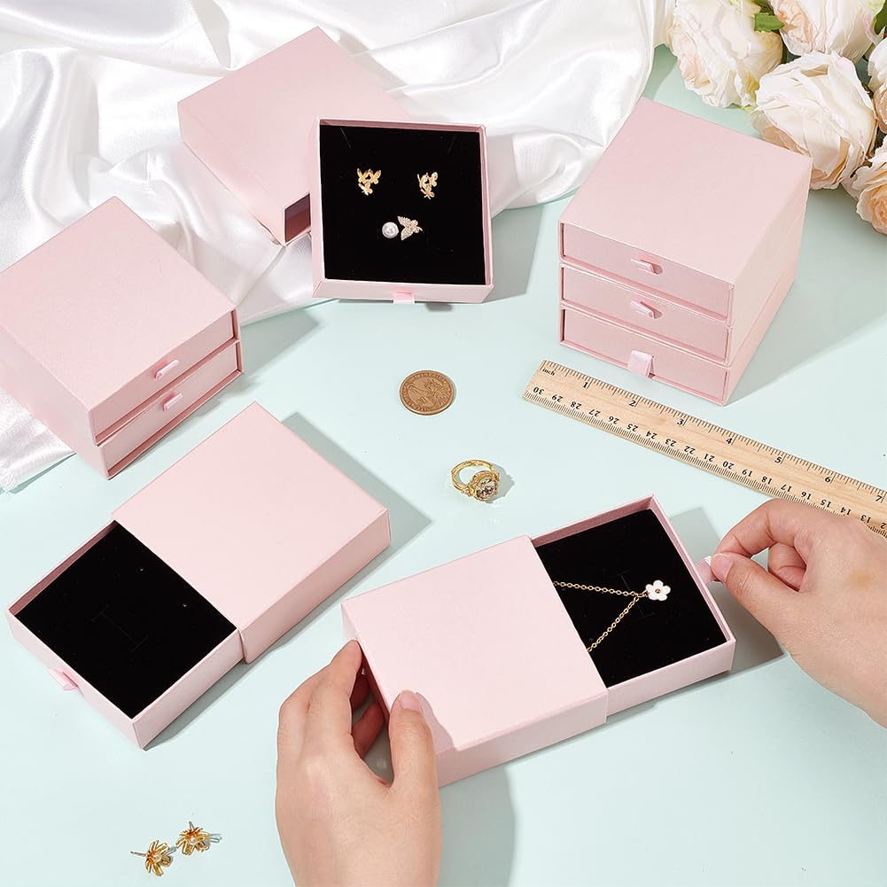 BENECREAT Boîte à bijoux carton rose 9x9x3cm lot de 8