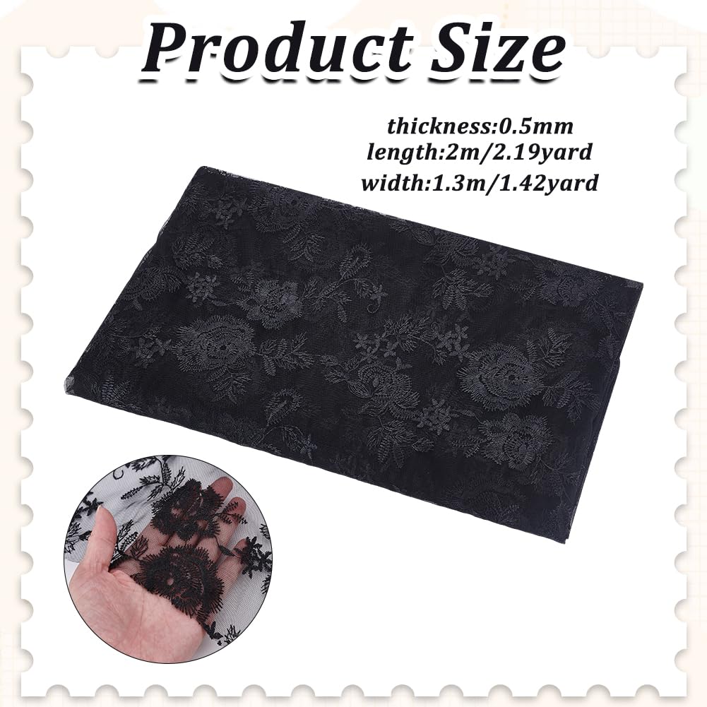 BENECREAT Tissu Dentelle Brodé Floral Noir 2m Polyester 130cm