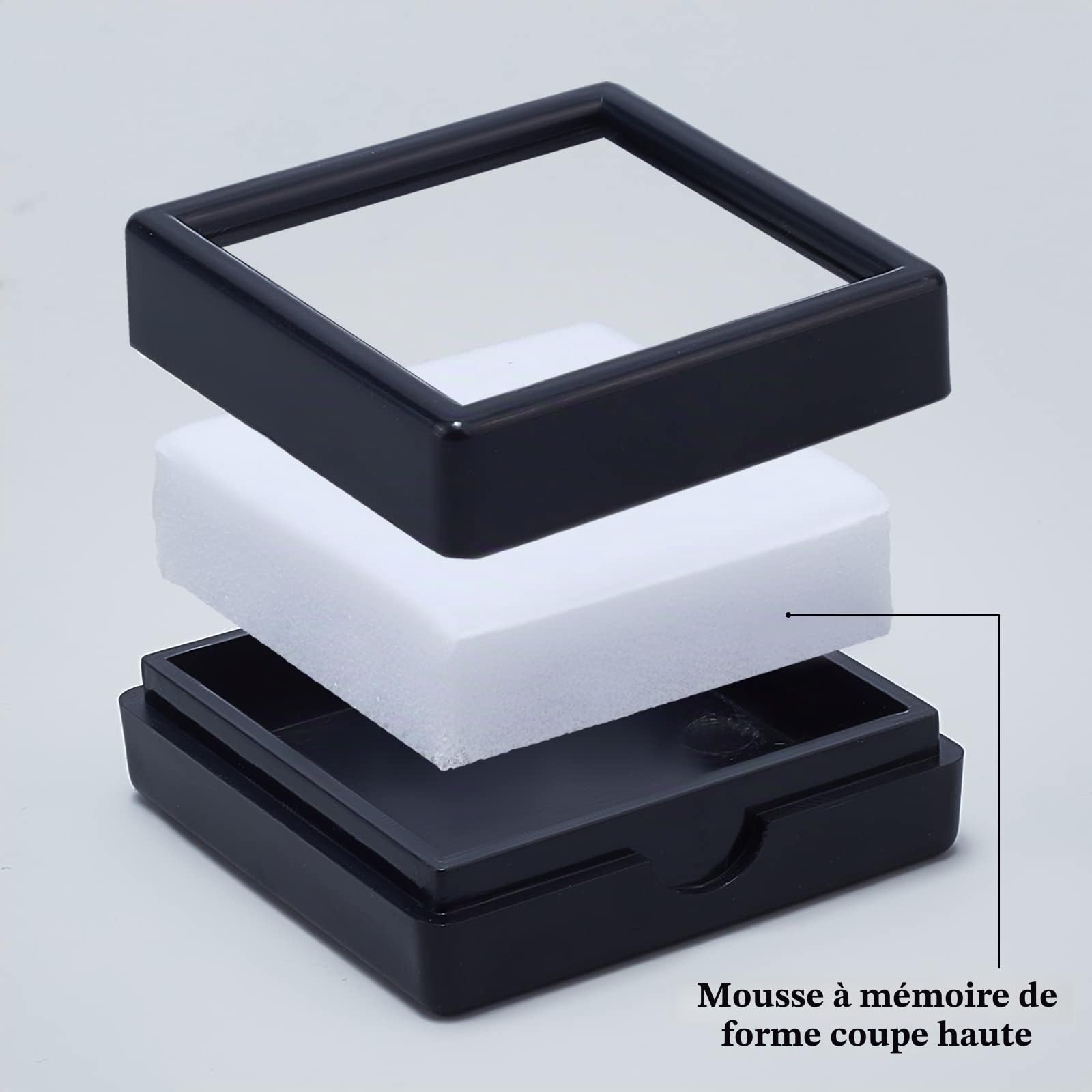 BENECREAT Boîtes gemmes noires 4x4 cm couvercle transparent 24 pcs