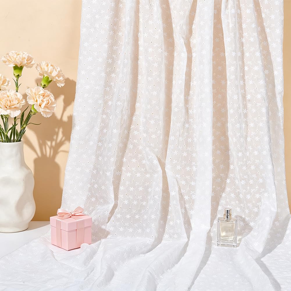 BENECREAT Tissu Dentelle Petite Fleur Unie Blanc 130x91cm