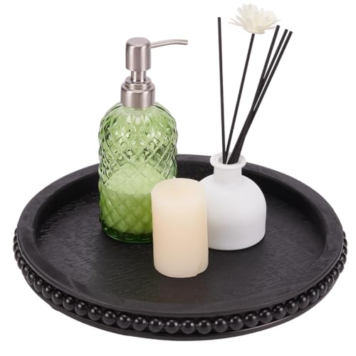 BENECREAT Plateau Bois Rond Noir 31 cm Déco Plante