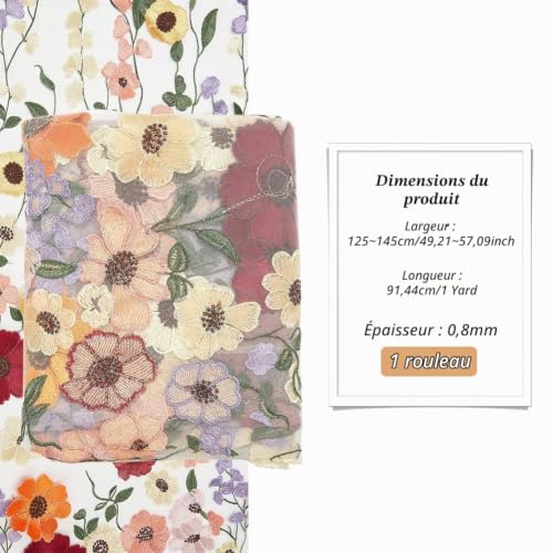 BENECREAT Tissu Dentelle Fleurs Brodées 3D 140 cm Mariage