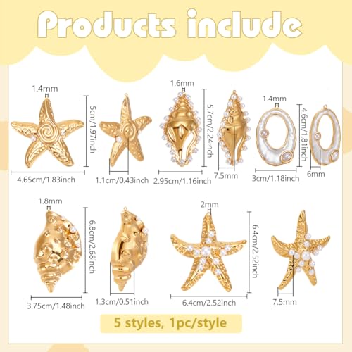 BENECREAT Charms océan acier doré 5 pcs étoile mer
