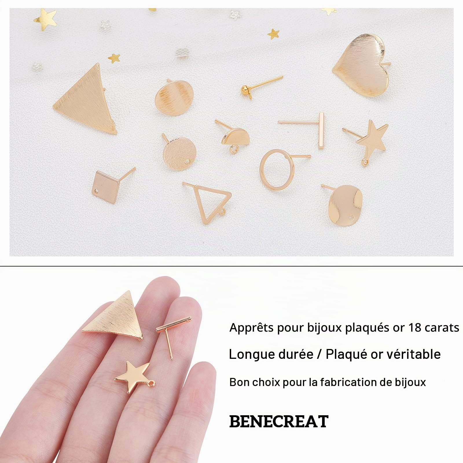 BENECREAT Crochets boucles oreilles poisson plaqué or 18K