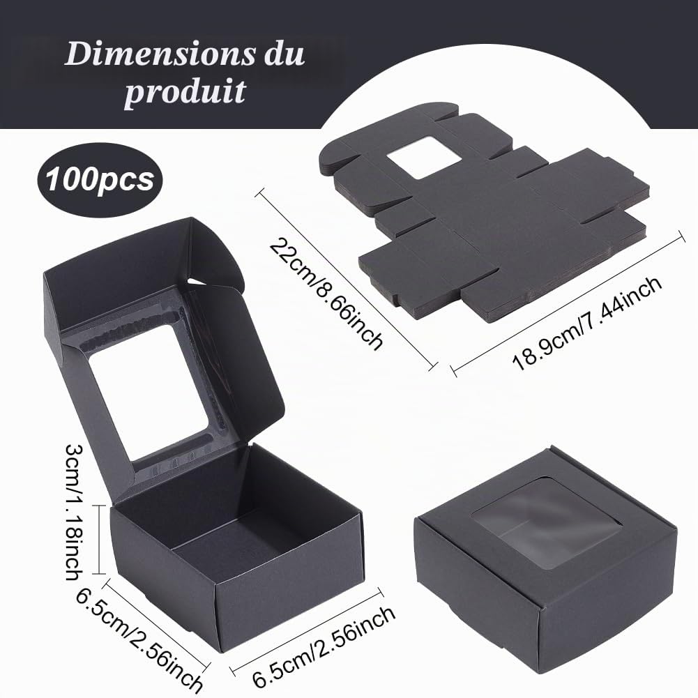 BENECREAT Boîtes Kraft Fenêtre Noires 65mm 100 pcs carton