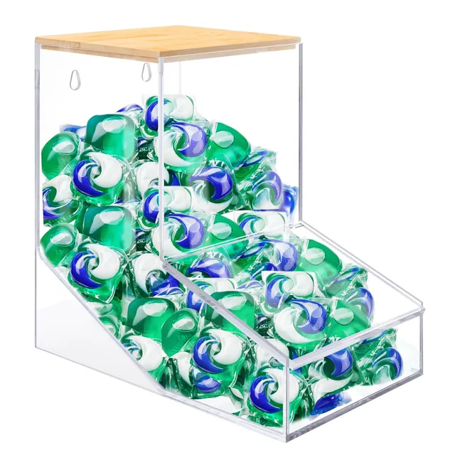 JYPS Boîte Lessive Acrylique Trapèze XL Transparente Couvercle