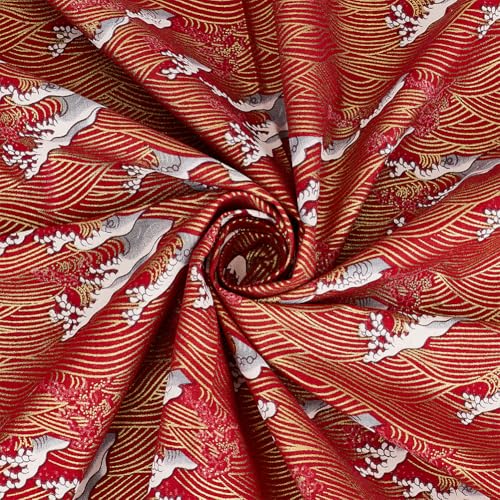 BENECREAT tissu coton japonais vagues rouge 1x1,5m