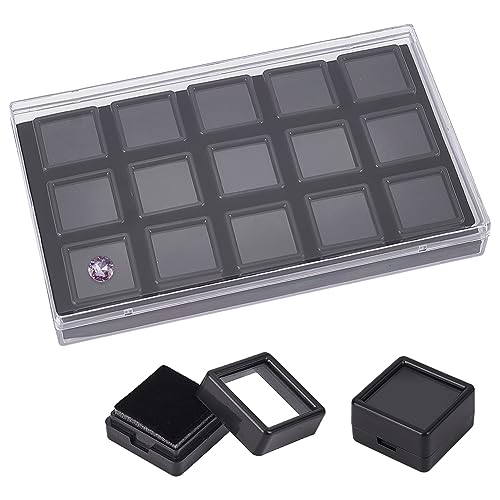 BENECREAT Boîtes Présentation Pierres Acrylique Noires 15pcs