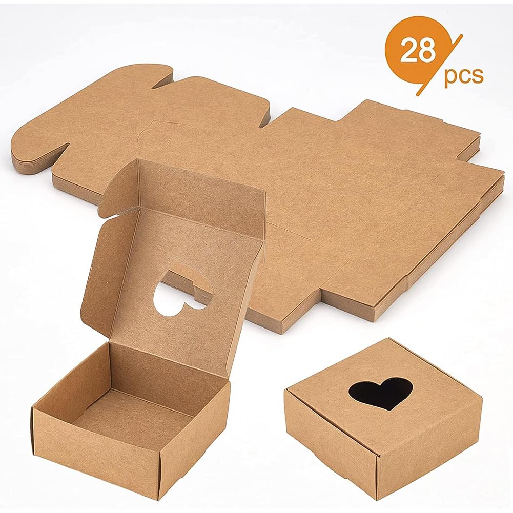 BENECREAT Boîte cadeau kraft cœur 8,7cm lot 20 marron