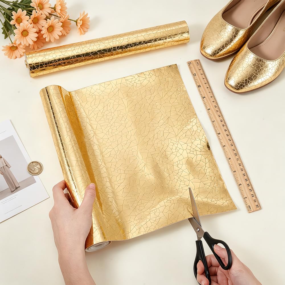 BENECREAT cuir PU effet cube or 2 rouleaux 135x30cm