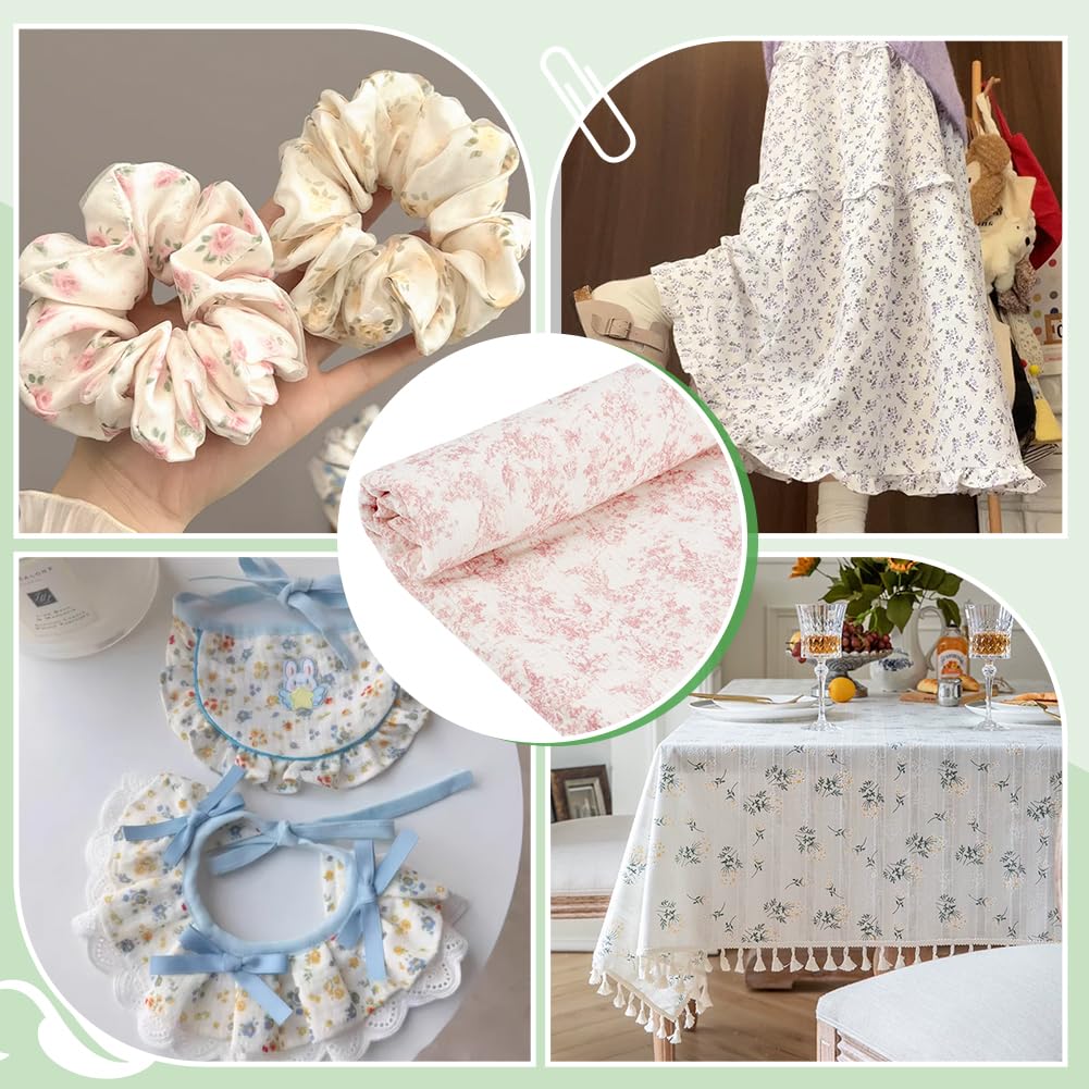 BENECREAT double gaze tissu coton 3m fleurs pecher encre
