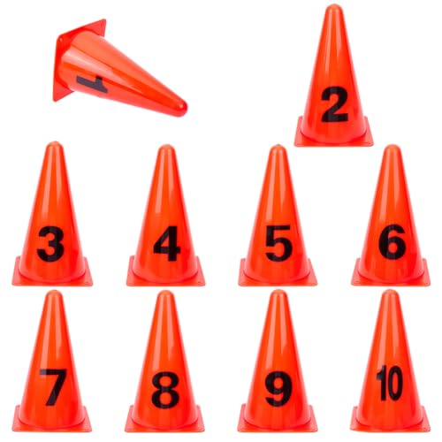 BENECREAT cônes numérotés PVC lot 10 orange 23cm