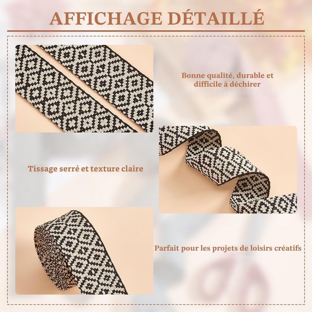 BENECREAT Ruban Jacquard Losange 38mm 4 Couleurs 7,3m