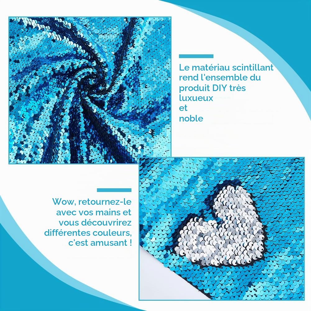 BENECREAT tissu paillettes réversible bleu argent 100x33cm