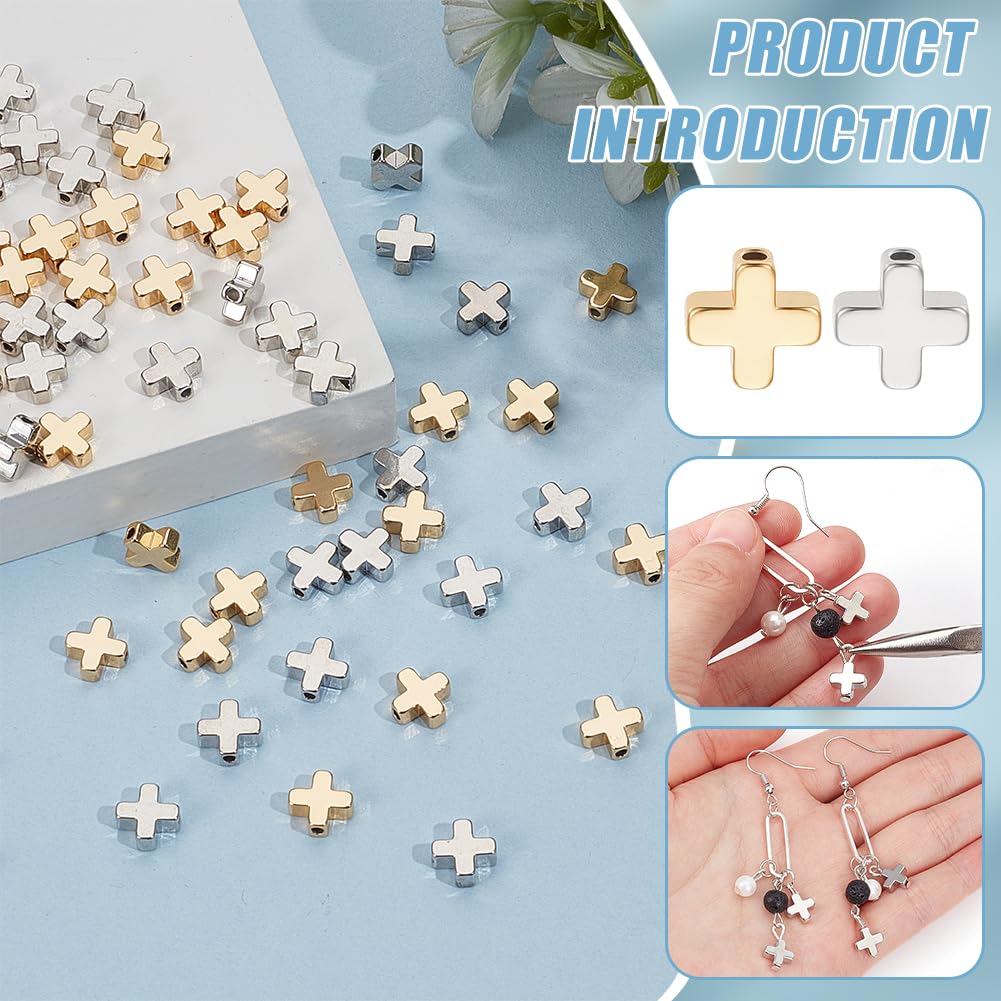 BENECREAT Perles Croix Laiton 8mm 60pcs doré platiné