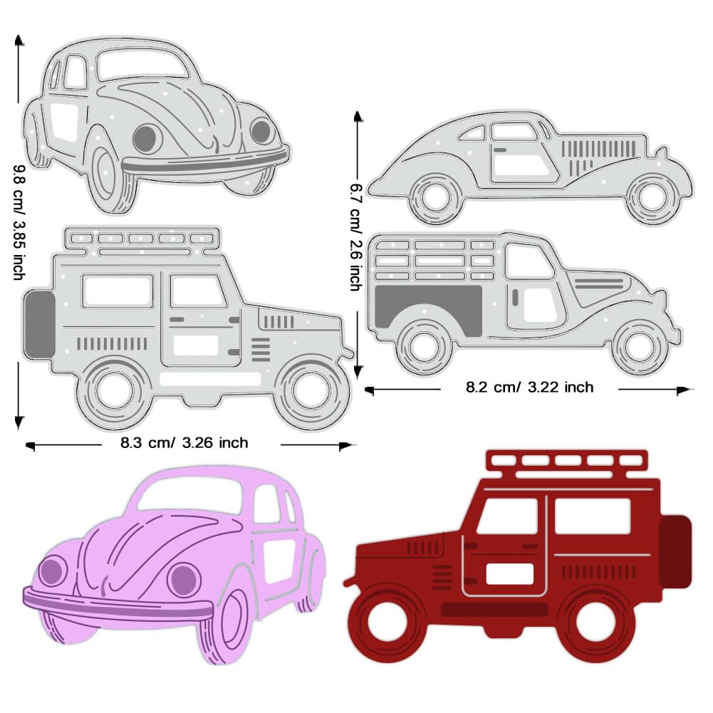 BENECREAT Dies voiture métal 4 motifs lot 2 cartes enfants