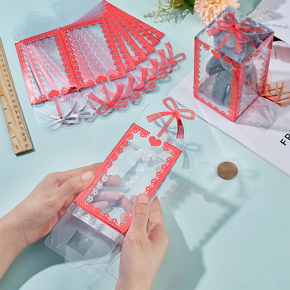 BENECREAT Boîte cadeau plastique rouge 7x7x12cm lot de 30