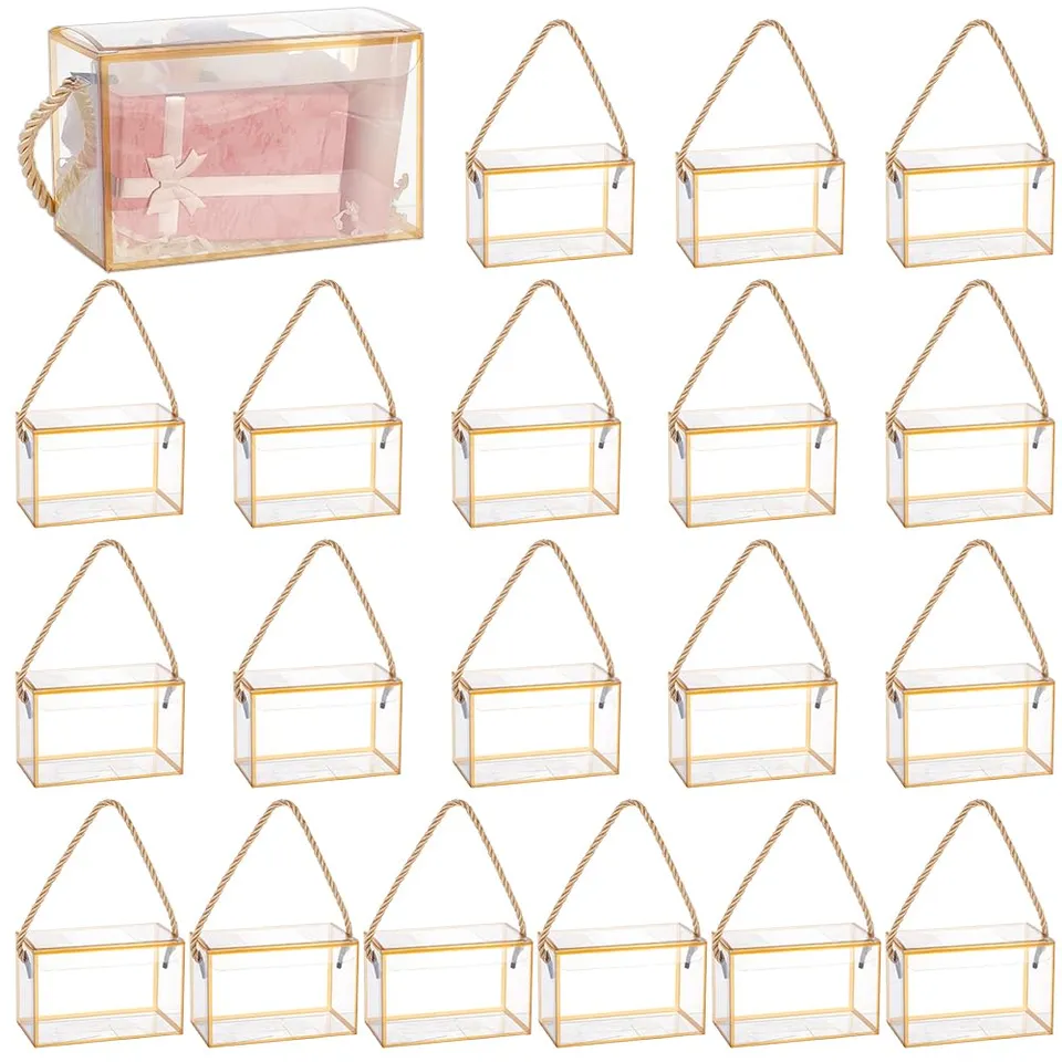 BENECREAT Boîtes Cadeaux Transparentes Dorée Lot 20 12cm