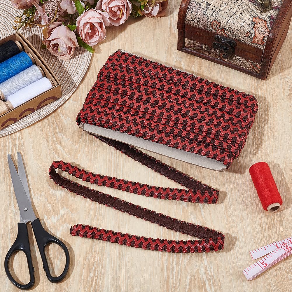 BENECREAT Galon Tressé Similicuir Rouge 13,5mm 13,72m