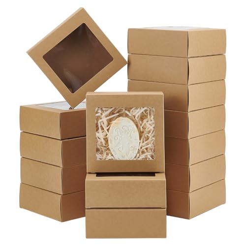 BENECREAT Boîtes Cadeau Carrées Fenêtre 14x14x5cm Kraft x50