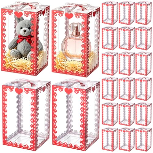 BENECREAT Boîte cadeau plastique rouge 7x7x12cm lot de 30