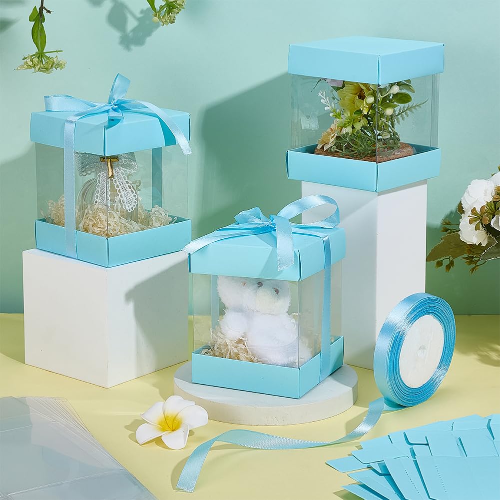 BENECREAT Boîte Cadeau Plastique Transparent Bleu Clair 10pcs 9x9x11cm