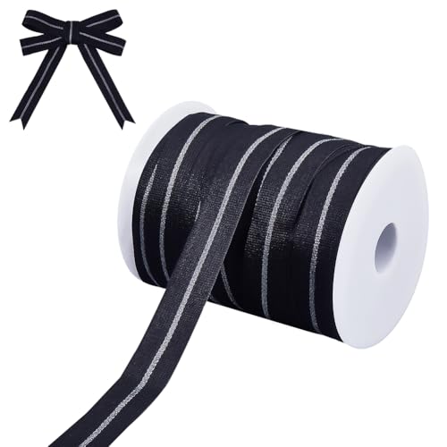 BENECREAT ruban coton gros-grain noir 20 mm rayures grises