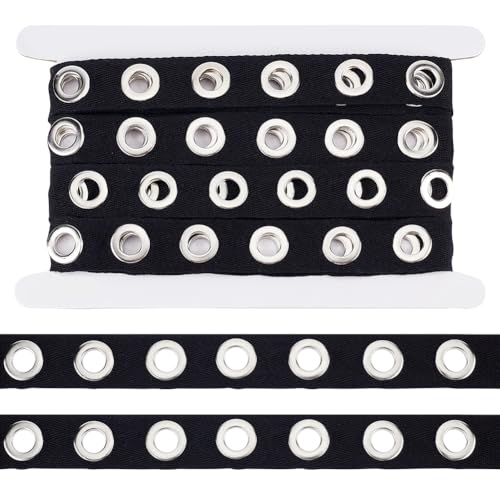 BENECREAT Ruban Œillets Coton Noir 4.5m 25mm Trou 10mm
