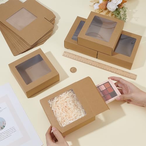 BENECREAT Boîtes Cadeau Carrées Fenêtre 14x14x5cm Kraft x50