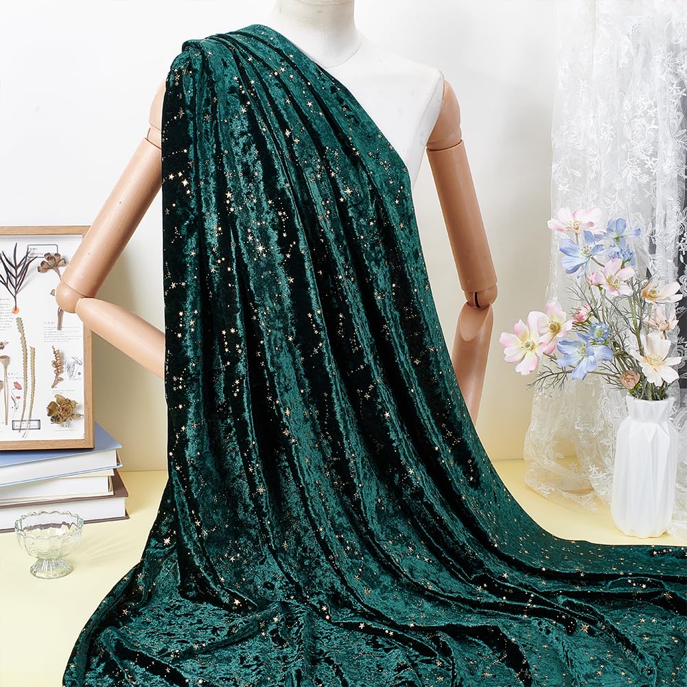 BENECREAT tissu velours étoiles vert foncé 1m 1,6m