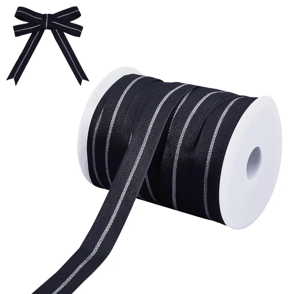 BENECREAT ruban coton gros-grain noir 20 mm rayures grises