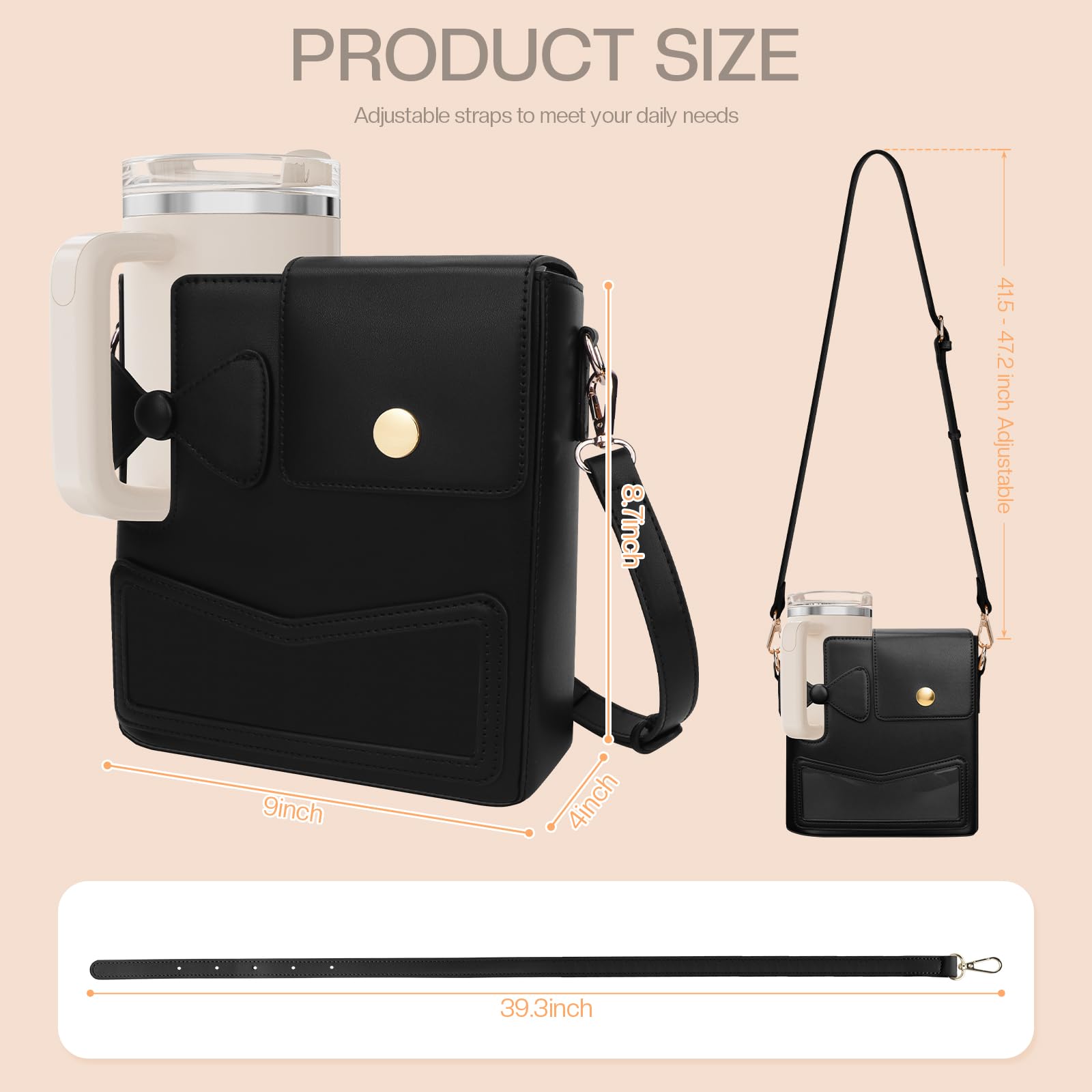 JYPS Stanley Cup 40oz sac porte-bouteille noir bandoulière