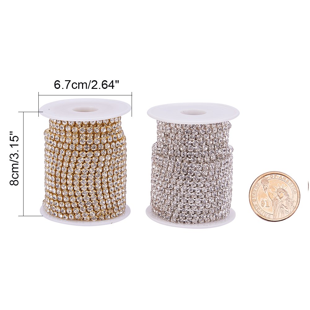BENECREAT Chaîne Strass Cristal 4mm 2x9,14m Argent et Or
