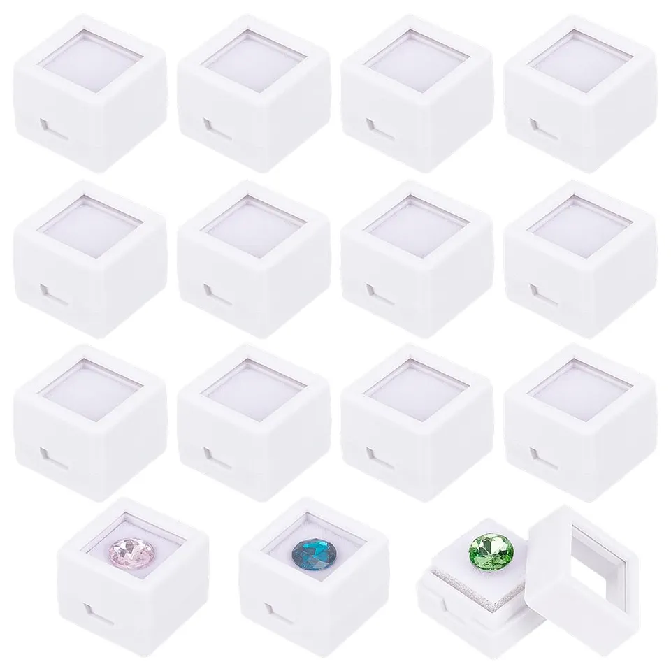 BENECREAT boîtes gemmes blanches acrylique 2cm 36 pcs