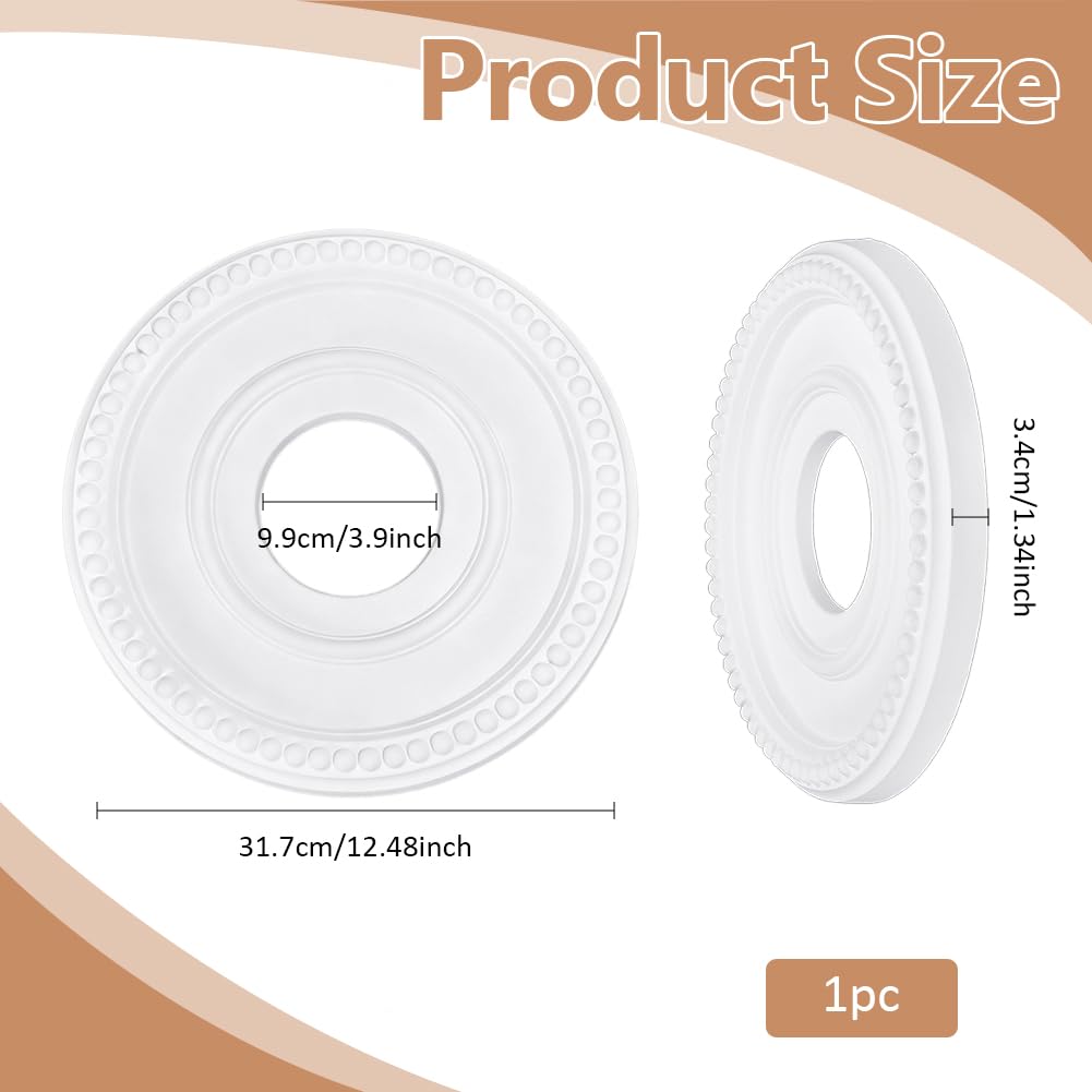BENECREAT Rosace plafond polyuréthane blanc 317mm trou 99mm