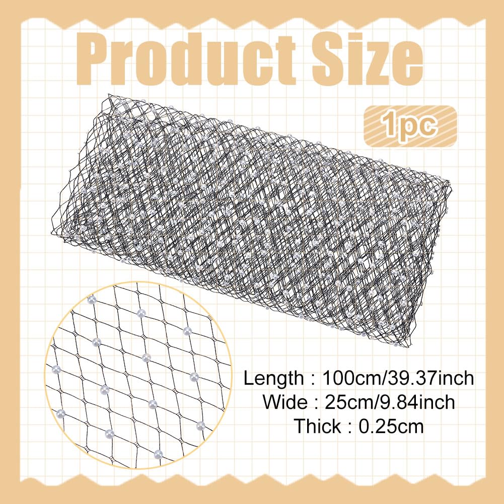 BENECREAT Tulle Filet Perles Noir 100x25cm Voile Mariage