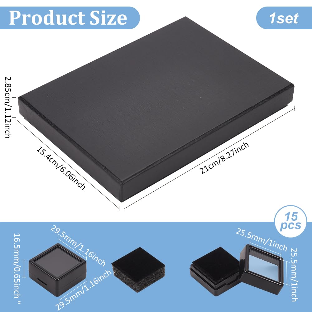 BENECREAT Boîte présentation pierres 2,95 cm noir x15 fenêtre