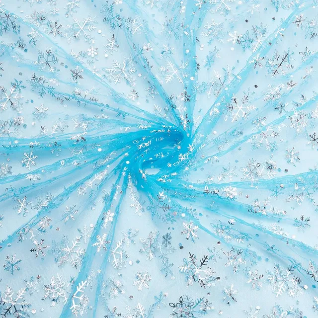 BENECREAT Tissu Tulle Bleu Flocon Argent 90x160cm Noël