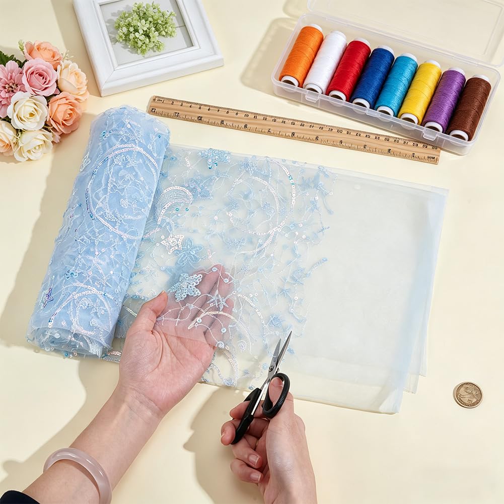 BENECREAT tissu tulle étoiles lune bleu 91 cm
