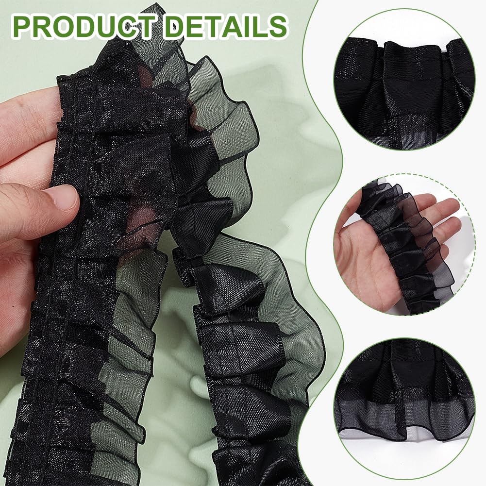BENECREAT Ruban Organza Volants Noir 9,1 m 40 mm