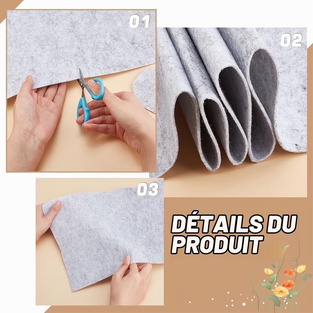 BENECREAT Feutre Tissu Rouleau 3m x 24cm 2mm Gris Clair