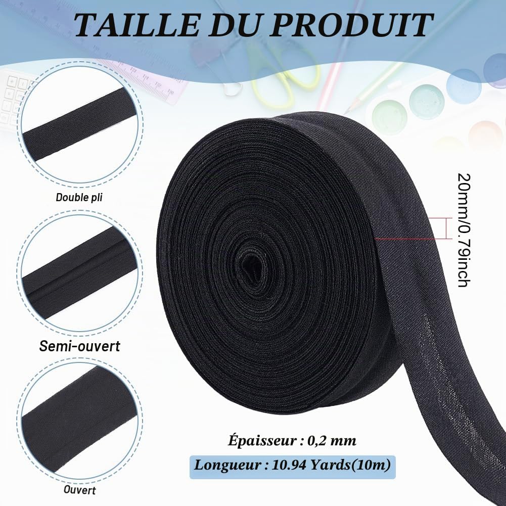 BENECREAT biais simple 20 mm noir 10 m polycoton